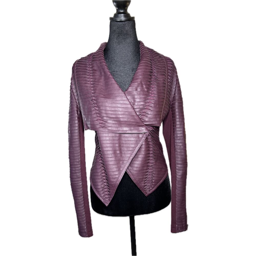 C. Luce Women's Textured Faux Leather Jacket Size S Dark Red Burgundy Pleats